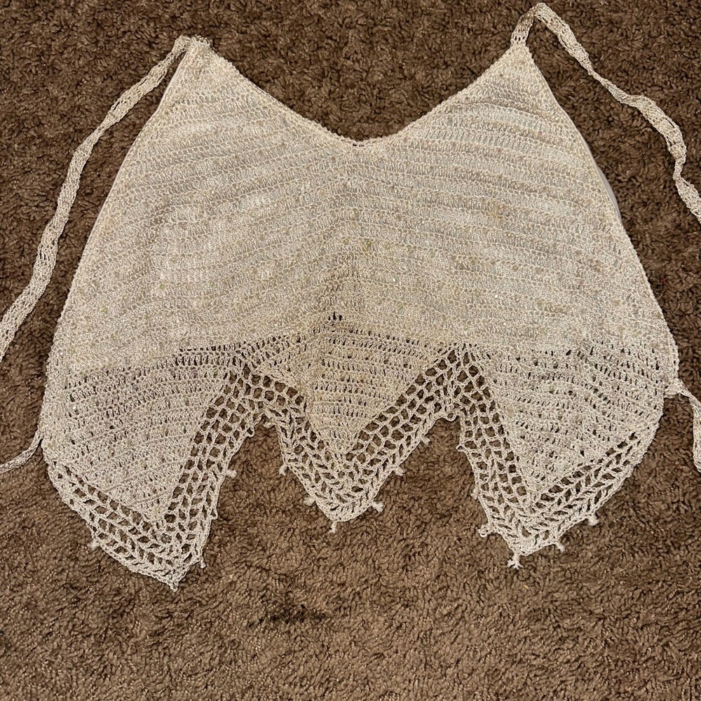 White halter top with bead accents